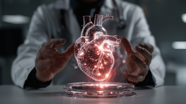 Biotechnology and Virology Research: A scientist in a lab coat studying a complex 3D molecular structure on a holographic display.
