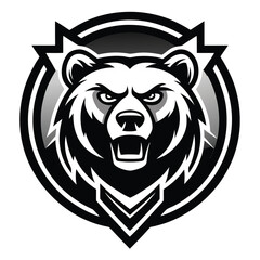 Monochrome grizzly bear head monogram logo design silhouette isolated on white background