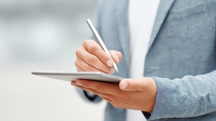 Businessman Tablet Stylus Note Taking Digital Work