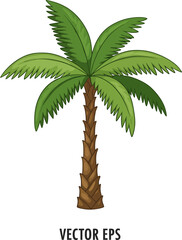 Vibrant palm tree illustration with detailed trunk and lush green leaves for tropical designs.