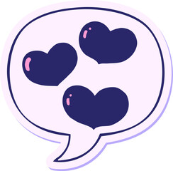 cartoon love hearts with speech bubble sticker in bright neon color