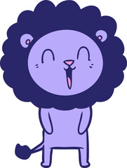 laughing lion cartoon in bright neon color