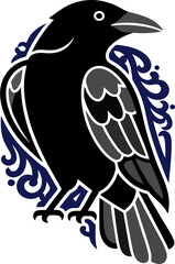 Ornamental Crow Logo – Decorative Black Bird with Elegant Flourishes