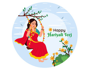 married women celebrating indian festival hariyali teej vector illustration social media post