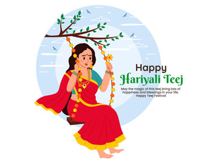 married women celebrating happy hariyali teej festival vector illustration