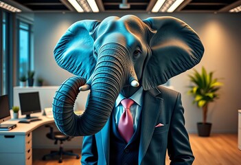 Elegant elephant in suit, sleek office setting,  boardroom,  stylish