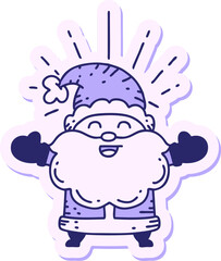 sticker of a tattoo style happy santa claus christmas character in bright neon color