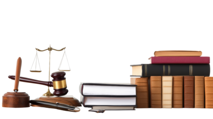 Lawyer or consultants desk with files, law books, and pen stand, background isolated on a Transparent background, PNG file.
