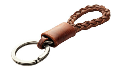 Leather braided keychain with sturdy metal clasp, background isolated on a Transparent background, PNG file.