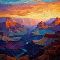 The Grand Canyon at sunset with layered orange hues