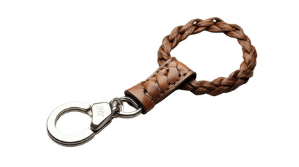 Leather braided keychain with sturdy metal clasp, background isolated on a Transparent background, PNG file.