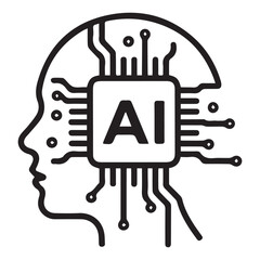 AI Technology Head with Circuit Lines – Vector Illustration