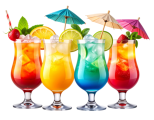  Tropical Cocktail Bundle – Sex on the Beach, Sea Breeze, Planter’s Punch, and Painkiller in Stylized PNG Format.