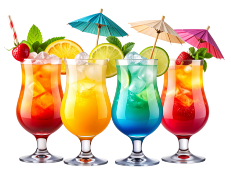  Tropical Cocktail Bundle – Sex on the Beach, Sea Breeze, Planter’s Punch, and Painkiller in Stylized PNG Format.
