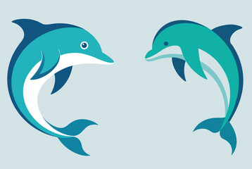 Obraz premium Two stylized dolphins swimming in a playful pose marine life ocean