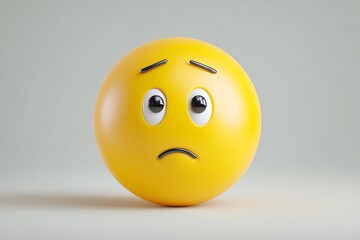 Fototapeta premium Sad and Depressed Yellow Emoticon Isolated on Light Grey Background With Simple Features