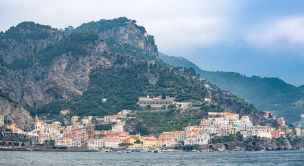 Amalfi town from the sea, Amalfi Coast, Italy
