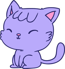 cartoon illustration of cute kawaii cat in bright neon color