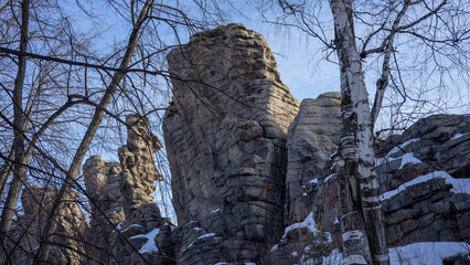 Seven Brothers and One Sister are remnants of rock at top of Semibratskaya Mountain in Middle...