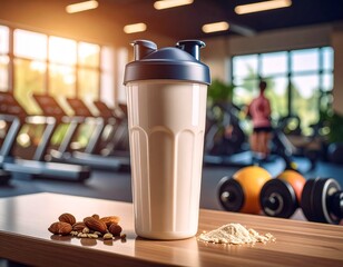 Vanilla protein shake in shaker bottle