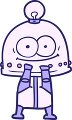 happy carton robot with light bulb in bright neon color