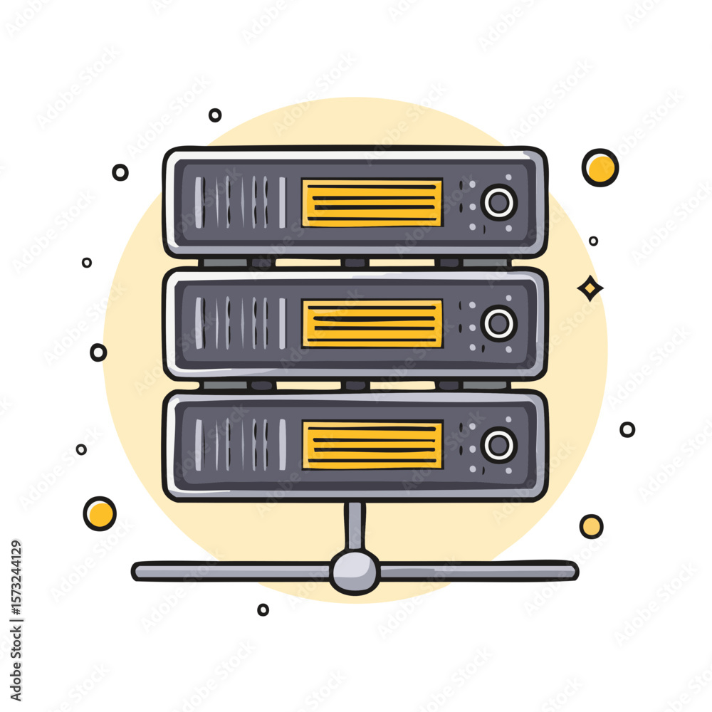 Poster stack of cartoon data servers servers hosting computers network technology