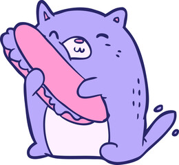 cartoon cat loving the amazing sandwich he's just made for lunch in bright neon color