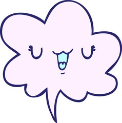 cute happy cartoon face with speech bubble in bright neon color