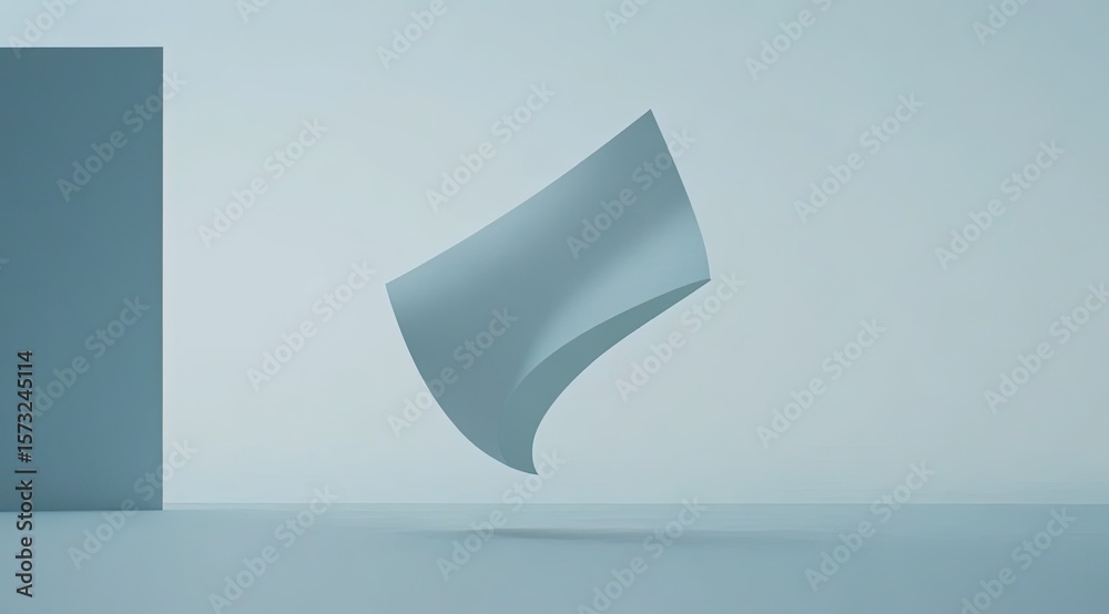 Fototapete light-blue, geometric, abstract shape hovering in a minimalist space