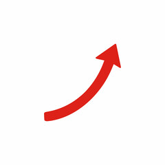 Red arrow showing upward trend and growth on a white background