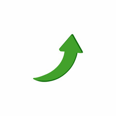 Green upward curving arrow indicating progress and growth on a white background