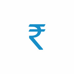 Simple blue indian rupee symbol on white background