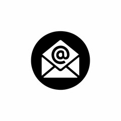 Black circle icon with white envelope and at symbol inside