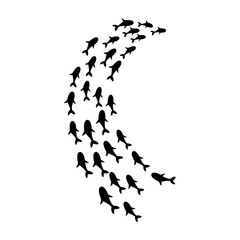 School of Fish Silhouette. Swimming Fish Group Vector Illustration