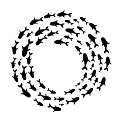 School of Fish Silhouette. Swimming Fish Group Vector Illustration