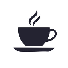 Obraz premium Steaming Coffee Cup on Saucer Simple Dark Silhouette Hot Beverage Symbol