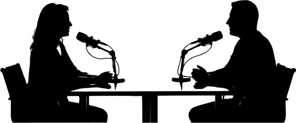 podcast recording silhouette vector
