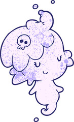 cute cartoon ghost girl in bright neon color