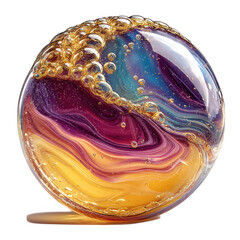Abstract glass sphere with swirling colors and bubbles isolated on transparent background