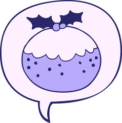cartoon christmas pudding with speech bubble in bright neon color