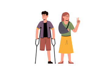 Illustration of injured man and woman