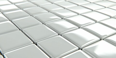 Glossy square white tiles with micro soft shadows for dimensional effect