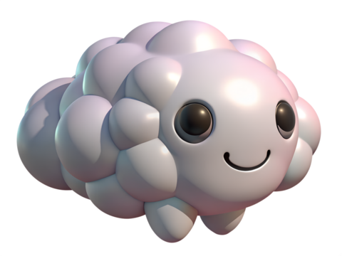 Cute Cloud Monster Illustration with a Happy Face on transparent background