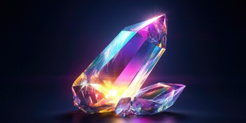 Glowing prism crystal PNG with transparent sparkle and optical gem rays