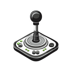 Classic joystick illustration, isometric view, gaming concept, black ball handle, control buttons, input device