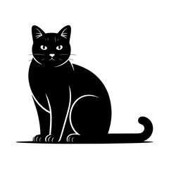 Fototapeta premium cat Halloween black silhouette vector, spooky simple silhouette design icon on white background, Halloween clipart illustration