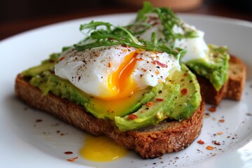 Avocado toast with poached egg.
