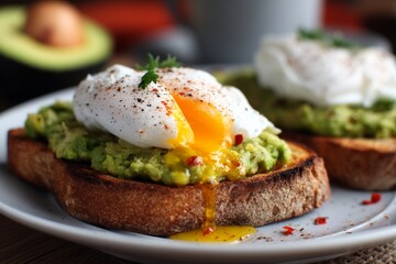 Avocado toast with poached egg.