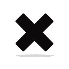 Cross Mark Icon, Black X Symbol Against White Background, Rejection, Error, Delete Button, Mark Out,  Flat Design