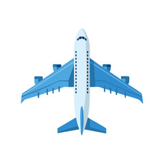 Illustration of a Blue and White Airplane Flying High Above on a White Background